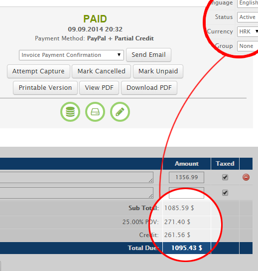 Prikaz računa u administraciji